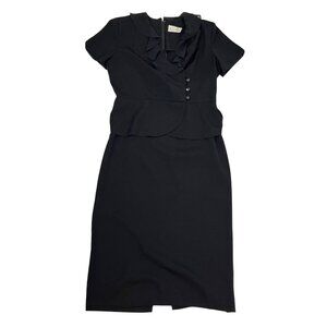 Miss Dorby petites dress black short sleeve faux wrap ruffle shoulder pads L
